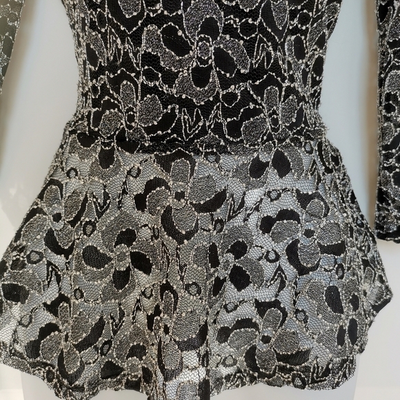 Black Lace Silver Peplum Top Size Small - Picture 3 of 7